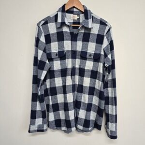 Faherty Legend Sweater Shirt Mens Medium Navy Grey Buffalo Plaid Knit Coastal